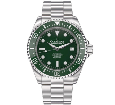 Oceaneva Men's Deep Marine Explorer II 1250M Pro Diver Watch Green and Green - GRII200GRST 1000M, 1250M diver, 316L Stainless Steel Watch, Automatic Watch, BGW9 Swiss-Superluminova, Ceramic Bezel, Dive Watch, Sw200-1 Swiss Automatic Movement